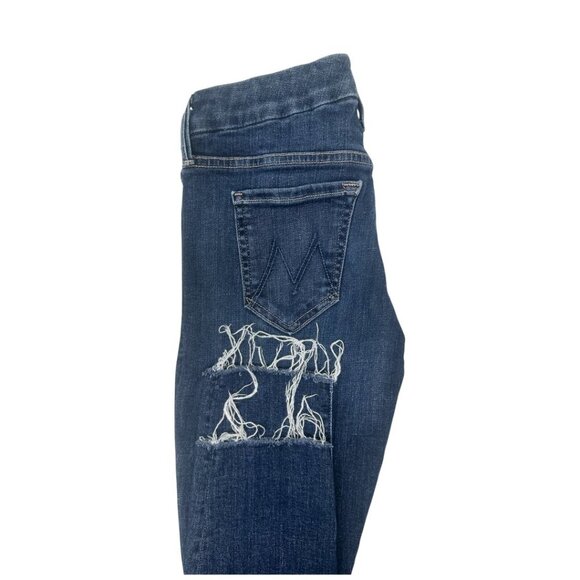 Mother Looker Ankle Fray Jeans Size 25 In Girl Crush Blue Stretch Raw Frayed Hem - Picture 7 of 12